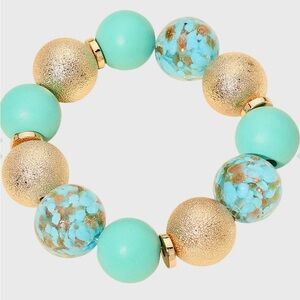 Turquoise & Gold Beaded Stretch Bracelet - Women Jewelry